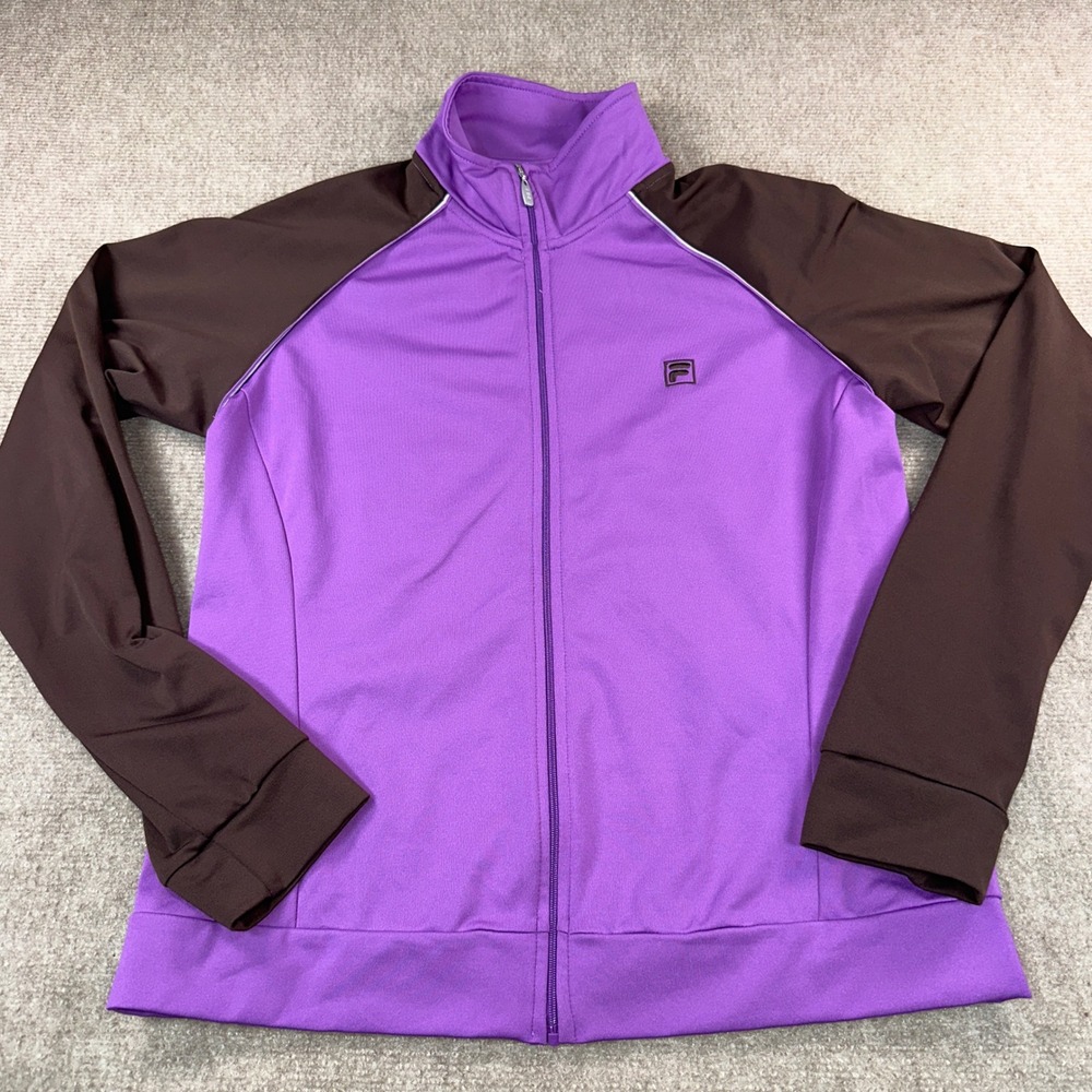 Fila Womens Track Jacket Purple Brown Raglan Full Zip Athletic Size M 6795